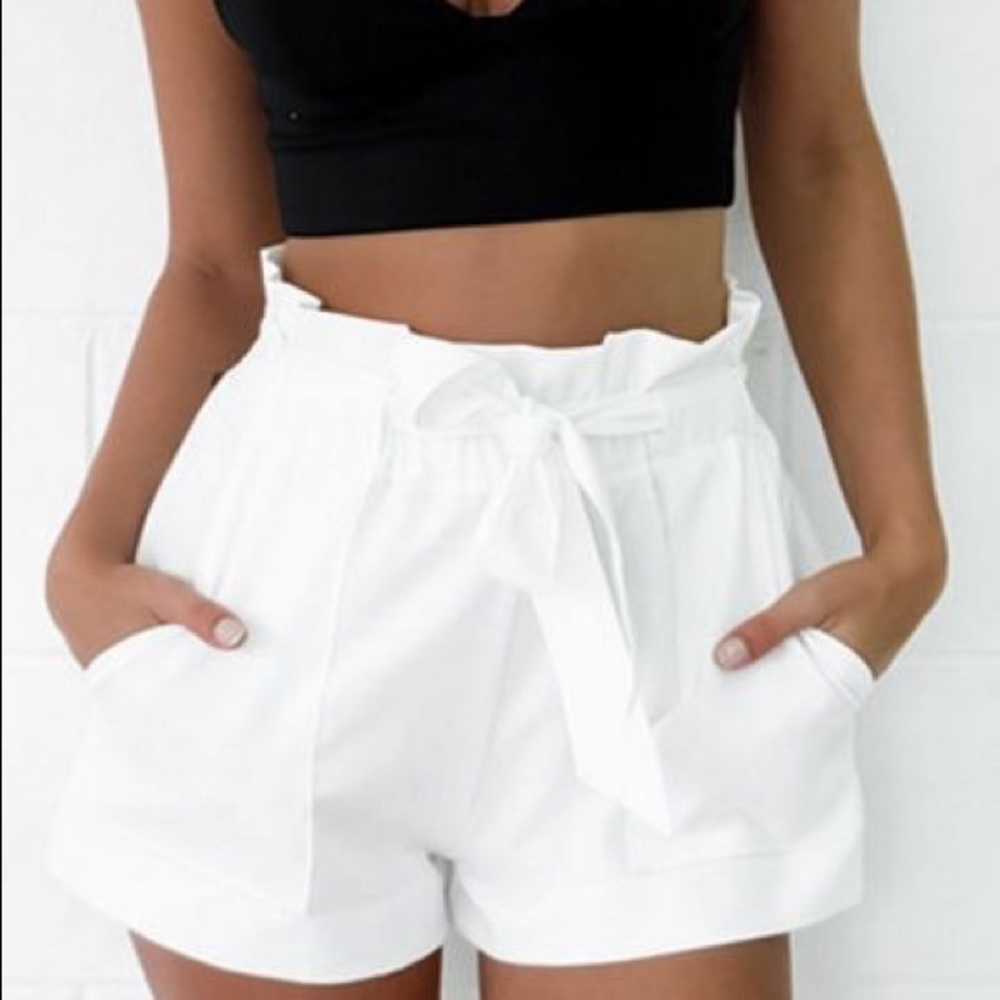 White Tie Front Shorts